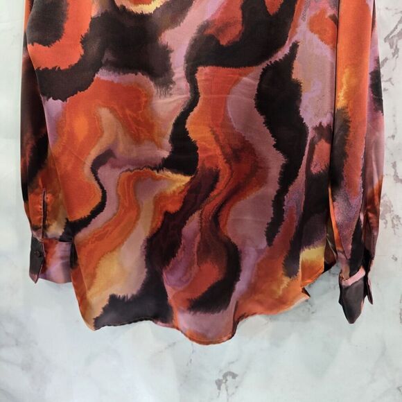 Bailey 44 Shirt Womens Small Orange Purple Satin Button Up Retro Disco Groovy - Picture 7 of 13